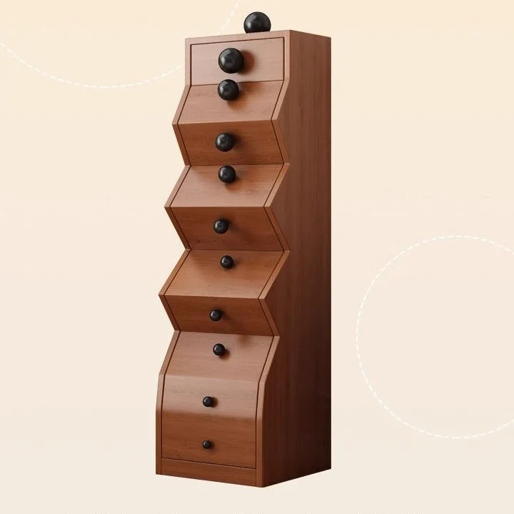 Modern Minimalist Square Rubberwood Storage Cabinet 5-Drawer For Bedroom