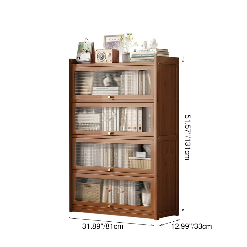 Traditional Vintage Acrylic Bamboo Rectangular Bookshelf With 5 Tiers For Living Room