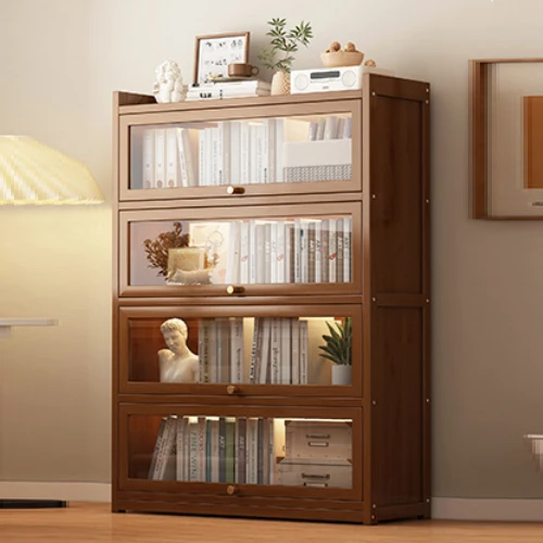 Traditional Vintage Acrylic Bamboo Rectangular Bookshelf With 5 Tiers For Living Room