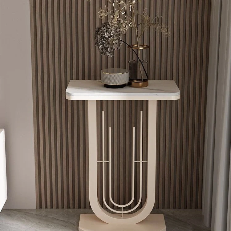 Modern Minimalist Rectangular Sintered Stone Iron Console Table 1-Tier For Entryways