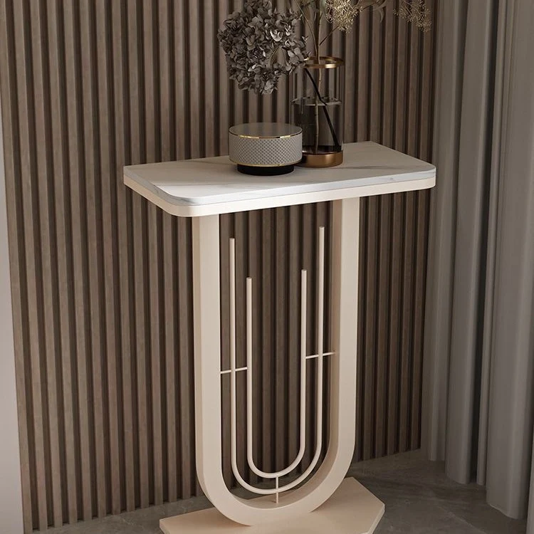 Modern Minimalist Rectangular Sintered Stone Iron Console Table 1-Tier For Entryways
