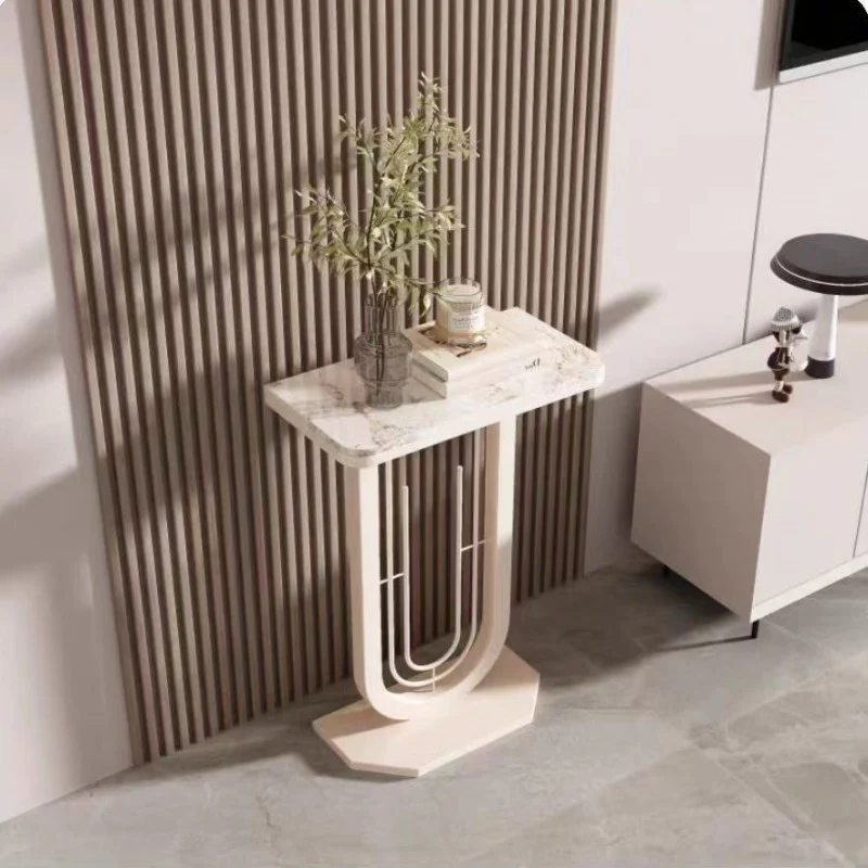 Modern Minimalist Rectangular Sintered Stone Iron Console Table 1-Tier For Entryways