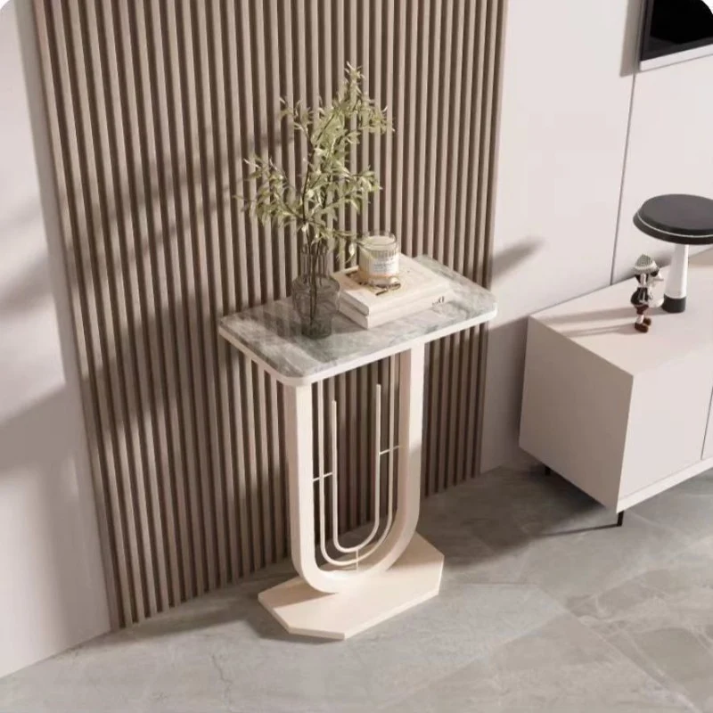 Modern Minimalist Rectangular Sintered Stone Iron Console Table 1-Tier For Entryways