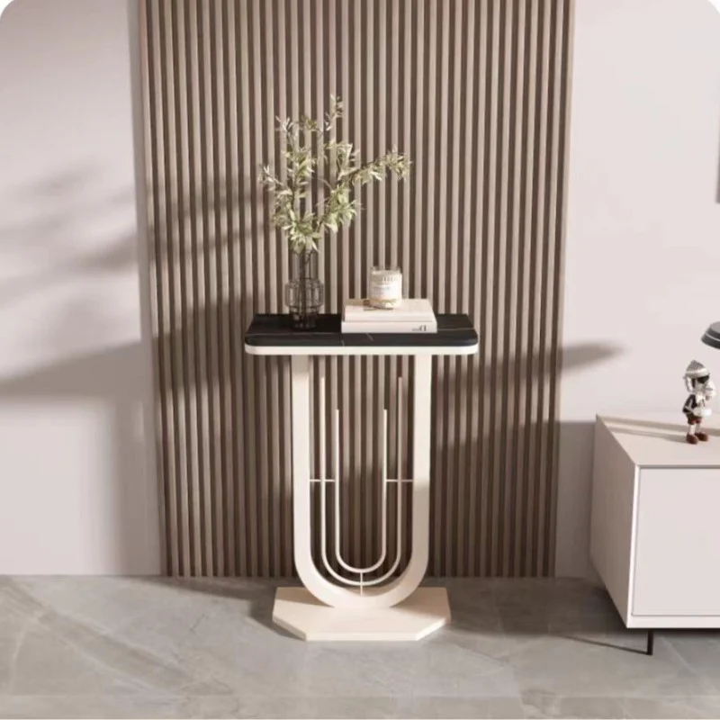 Modern Minimalist Rectangular Sintered Stone Iron Console Table 1-Tier For Entryways