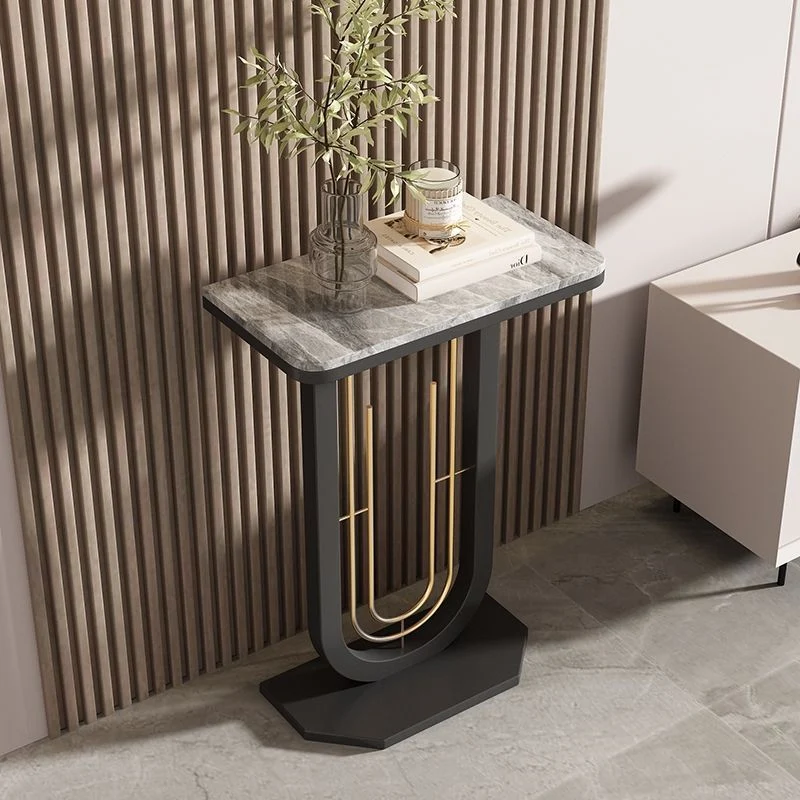 Modern Minimalist Rectangular Sintered Stone Iron Console Table 1-Tier For Entryways