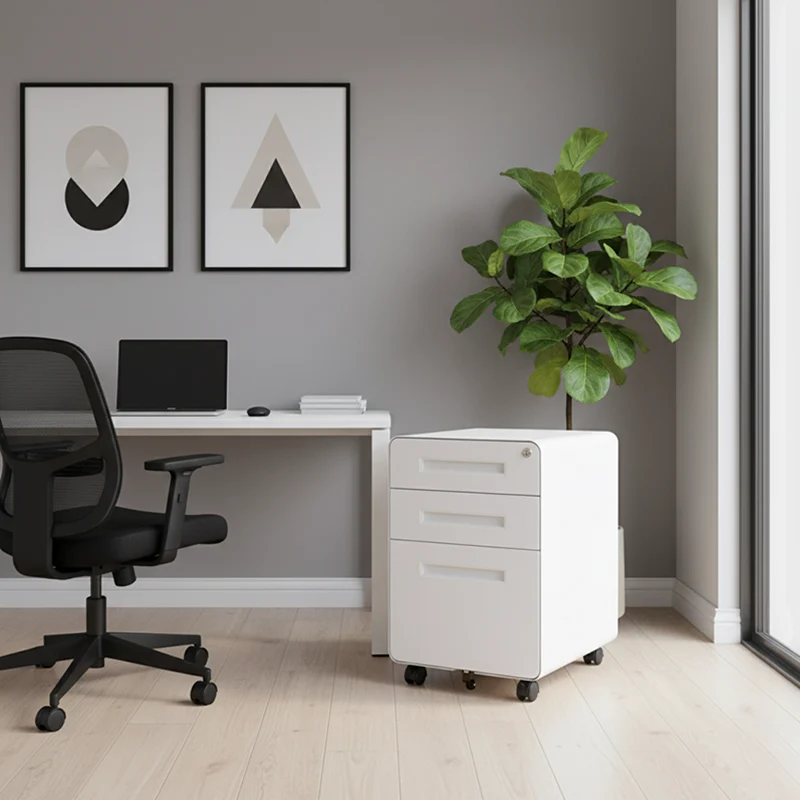 Modern Minimalist Rectangular Cold-Rolled Steel Storage Cabinet 3-Drawer Movable For Home Office