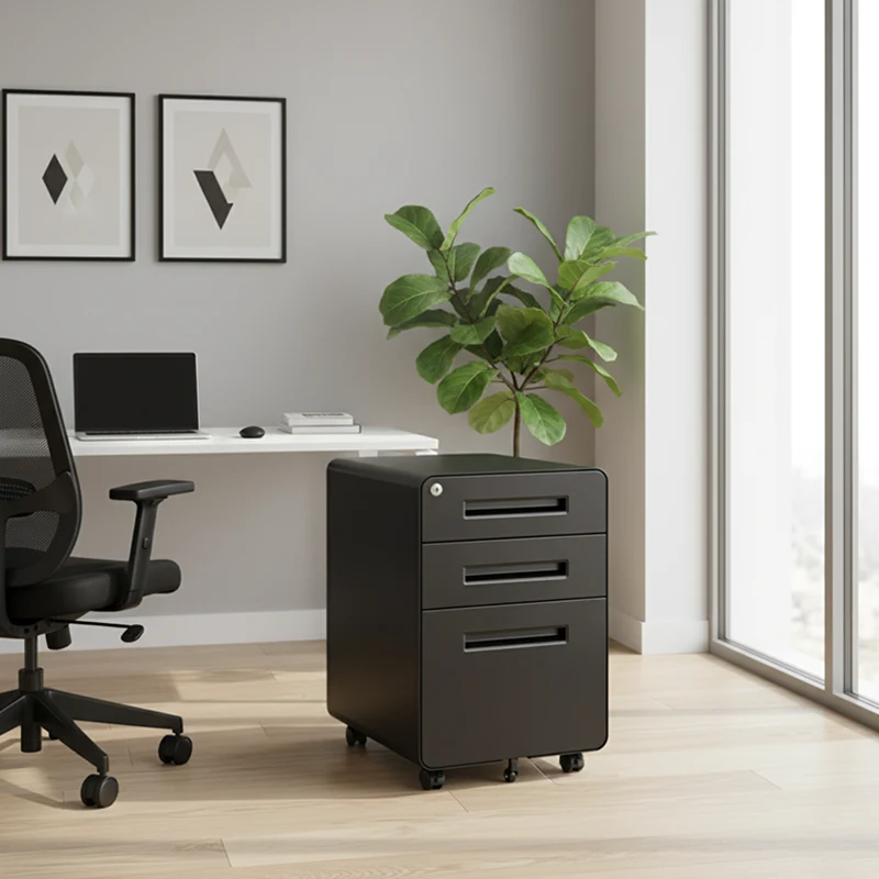 Modern Minimalist Rectangular Cold-Rolled Steel Storage Cabinet 3-Drawer Movable For Home Office