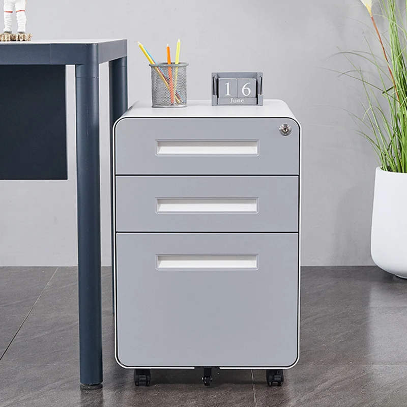 Modern Minimalist Rectangular Cold-Rolled Steel Storage Cabinet 3-Drawer Movable For Home Office