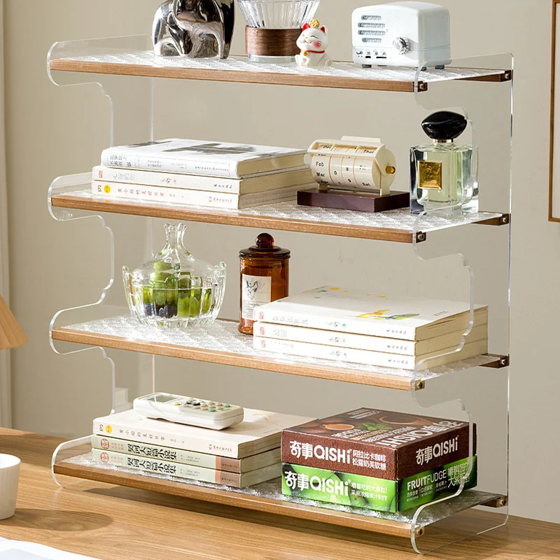 Modern Minimalist Rectangular Bamboo Acrylic Acrylonitrile Butadiene Styrene Bookshelves 2/3/4-Tier For Home Office