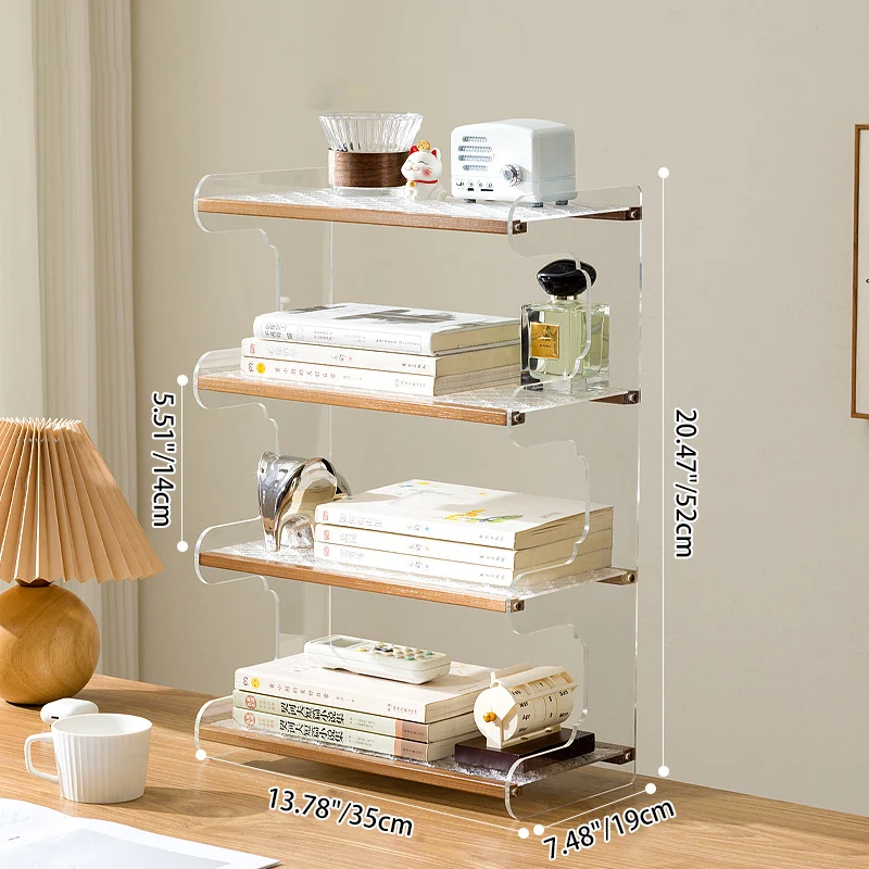 Modern Minimalist Rectangular Bamboo Acrylic Acrylonitrile Butadiene Styrene Bookshelves 2/3/4-Tier For Home Office