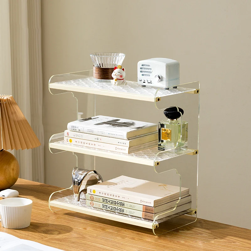Modern Minimalist Rectangular Bamboo Acrylic Acrylonitrile Butadiene Styrene Bookshelves 2/3/4-Tier For Home Office