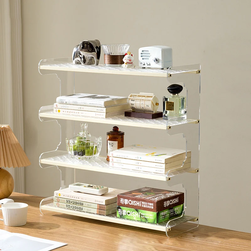 Modern Minimalist Rectangular Bamboo Acrylic Acrylonitrile Butadiene Styrene Bookshelves 2/3/4-Tier For Home Office