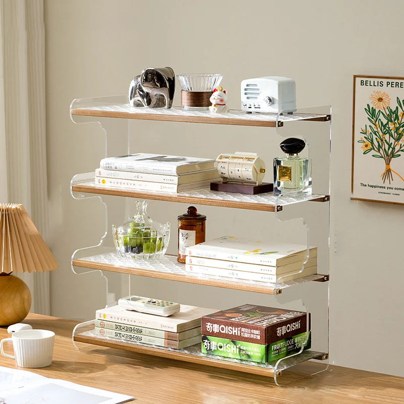 Modern Minimalist Rectangular Bamboo Acrylic Acrylonitrile Butadiene Styrene Bookshelves 2/3/4-Tier For Home Office