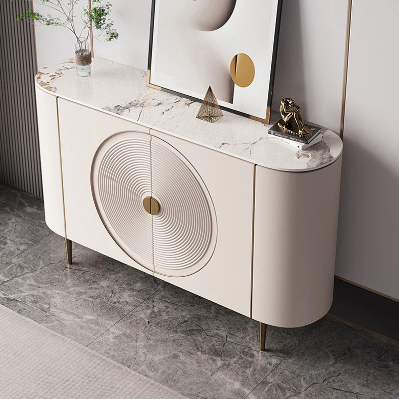Modern Minimalist Round Rectangular Medium Density Fiberboard Stainless Steel Stone Slab Console Table 1-Cabinet For Entryways