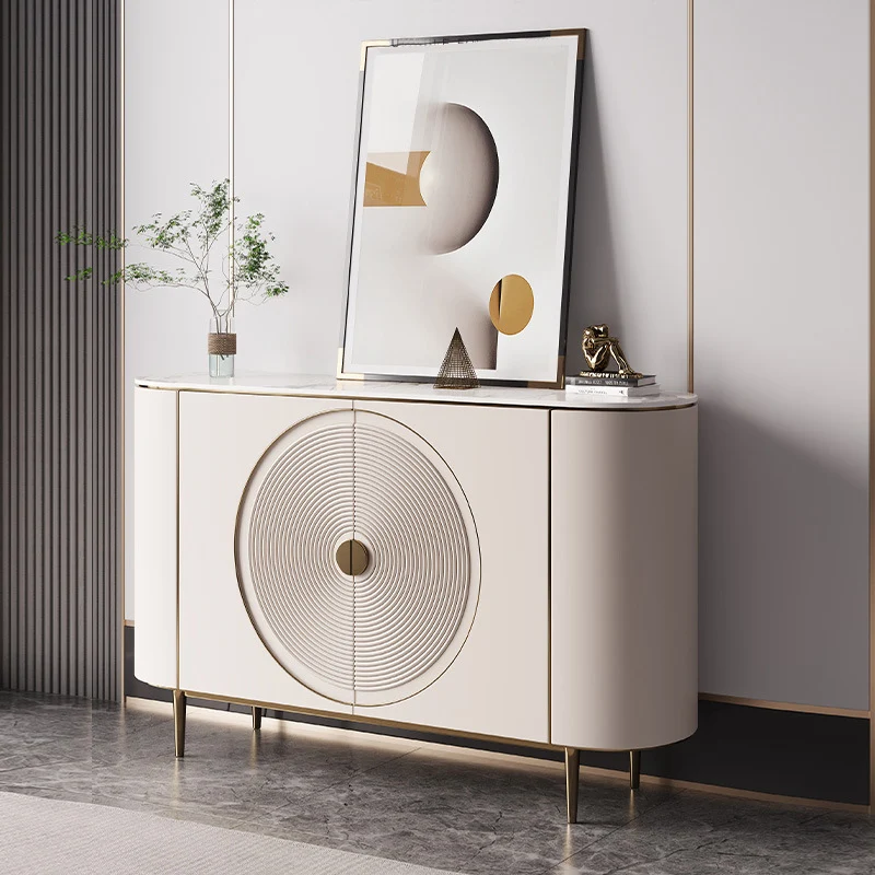 Modern Minimalist Round Rectangular Medium Density Fiberboard Stainless Steel Stone Slab Console Table 1-Cabinet For Entryways