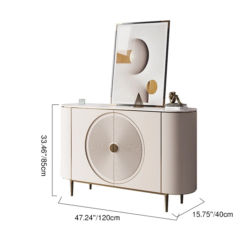 Modern Minimalist Round Rectangular Medium Density Fiberboard Stainless Steel Stone Slab Console Table 1-Cabinet For Entryways