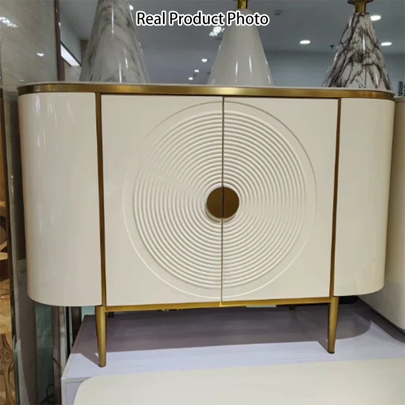Modern Minimalist Round Rectangular Medium Density Fiberboard Stainless Steel Stone Slab Console Table 1-Cabinet For Entryways