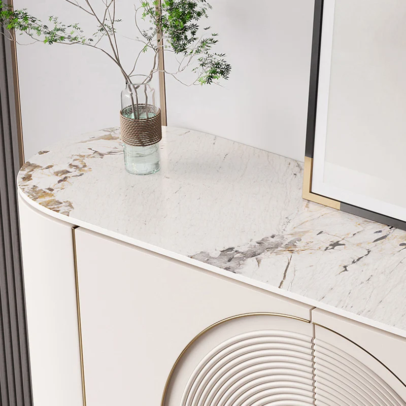 Modern Minimalist Round Rectangular Medium Density Fiberboard Stainless Steel Stone Slab Console Table 1-Cabinet For Entryways