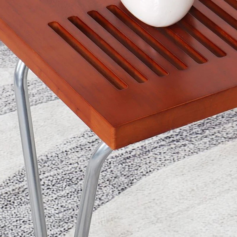Modern Minimalist Linear Carbon Steel Pine Wood Bench Backless Armless For Living Room & Bedroom