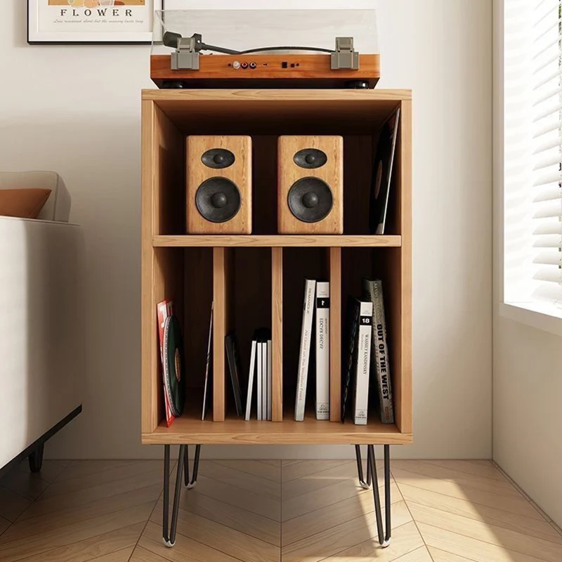 Modern Minimalist Rectangular Particle Board Metal Vinyl Record Storage Cabinet 2-Tier For Living Room
