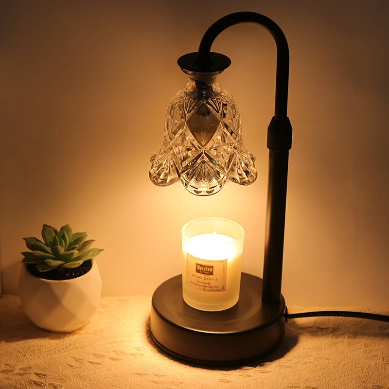 Modern Minimalist Flower Iron Glass Wood 1-Light Aromatherapy Melting Wax Table Lamp For Bedroom