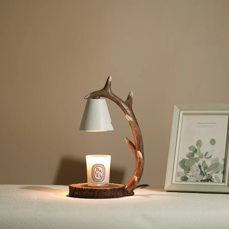 Modern Art Deco Antler Resin Hardware 1-Light Aromatherapy Melting Wax Table Lamp For Bedroom