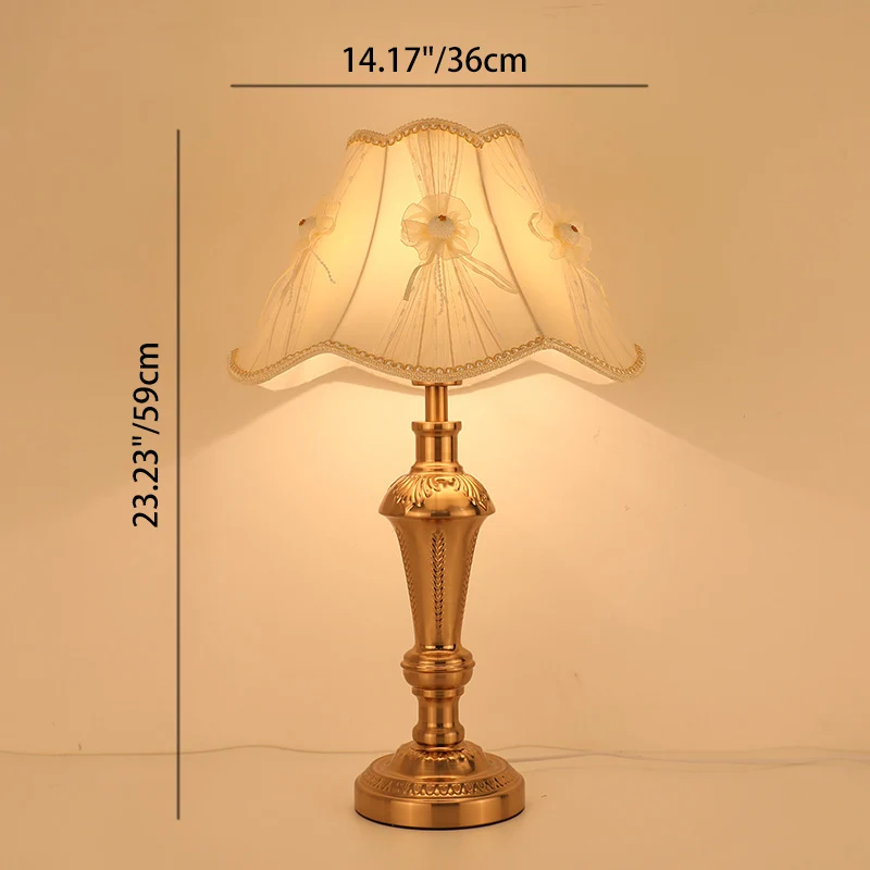 Contemporary Scandinavian Flower Iron Fabric 1-Light Table Lamp For Bedroom