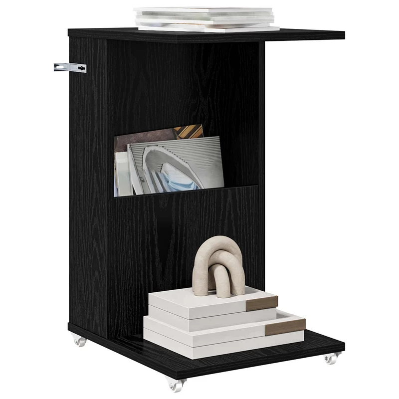 Mesa Lateral com roda Carvalho Preto 40 x 35 x 60 cm