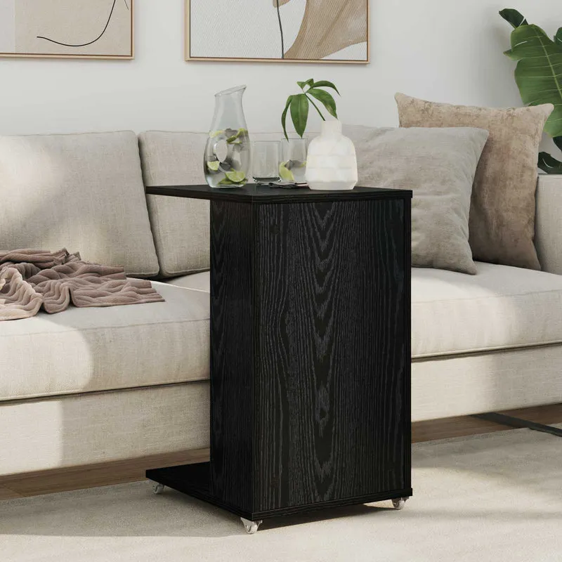 Mesa Lateral com roda Carvalho Preto 40 x 35 x 60 cm