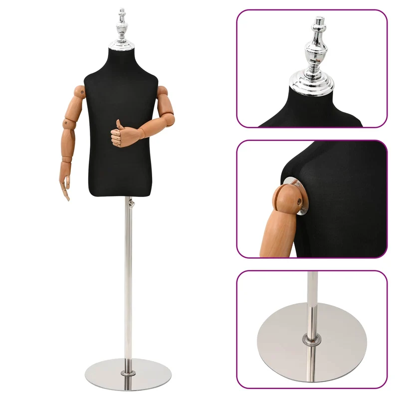 Mannequin Ajustável de 120-150 cm com Base Unisexo PP Preto