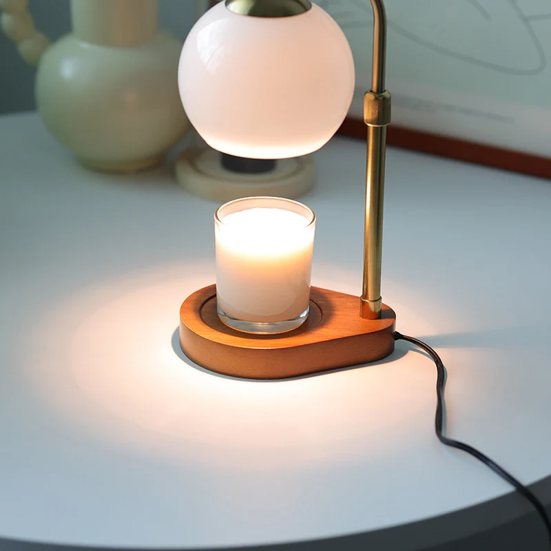 Traditional Vintage Wood Iron Glass Round 1-Light Melting Wax Table Lamp For Bedroom