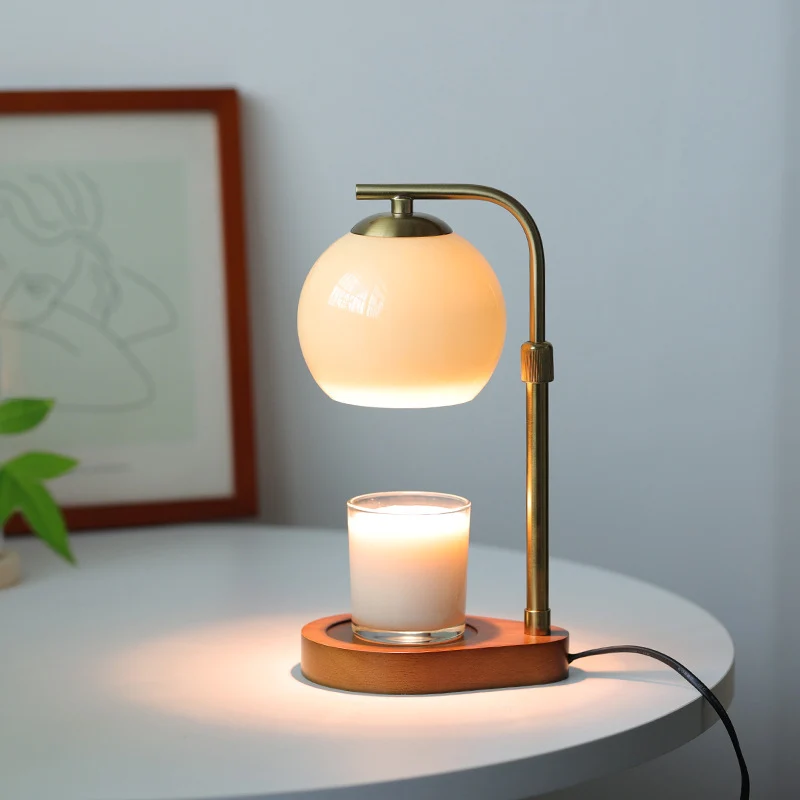 Traditional Vintage Wood Iron Glass Round 1-Light Melting Wax Table Lamp For Bedroom