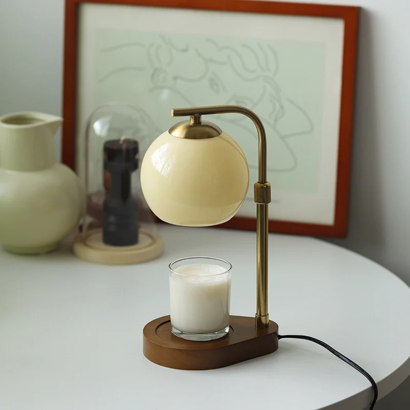 Traditional Vintage Wood Iron Glass Round 1-Light Melting Wax Table Lamp For Bedroom
