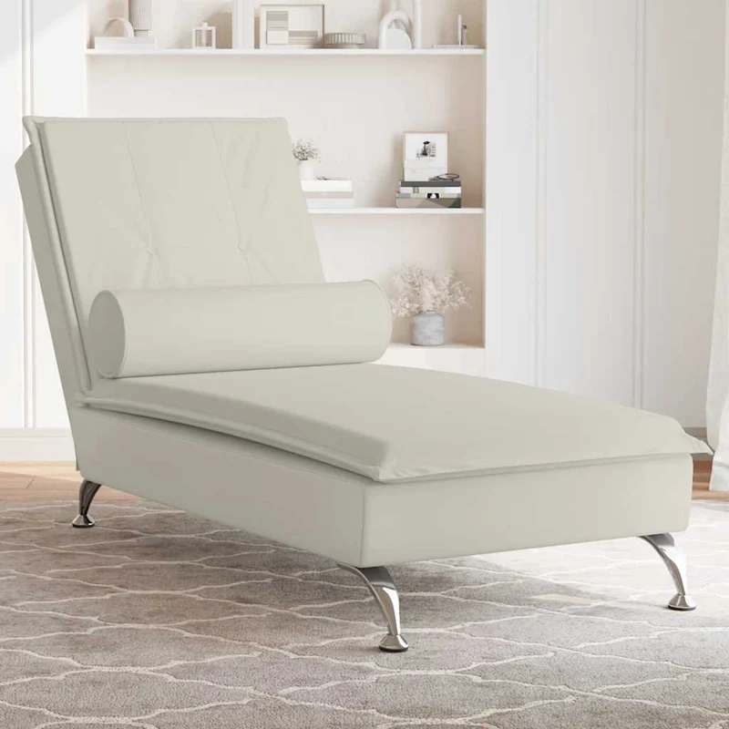 Chaise lounge de massagem com rolo veludo creme