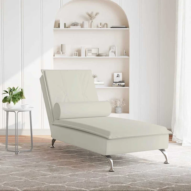 Chaise lounge de massagem com rolo veludo creme