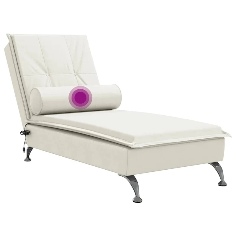 Chaise lounge de massagem com rolo veludo creme