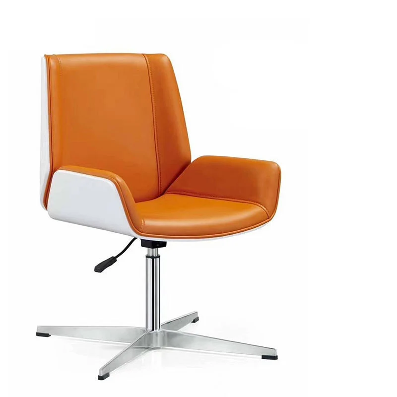 Contemporary Scandinavian PU Leather Wood Aluminum Curved Rectangular Desk Chair With Backrest For Home Office