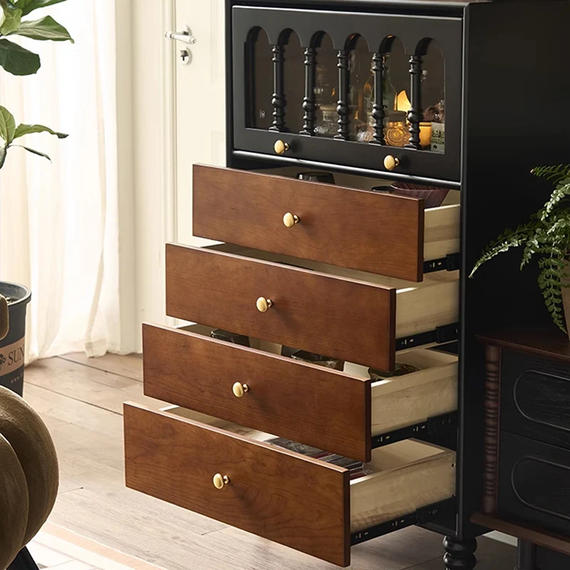 Traditional Vintage Rectangular Ash Wood Pine Wood Eco-Friendly Solid Wood Multi-Layer Board Storage Cabinet 4-Drawer For Living Room & Bedroom