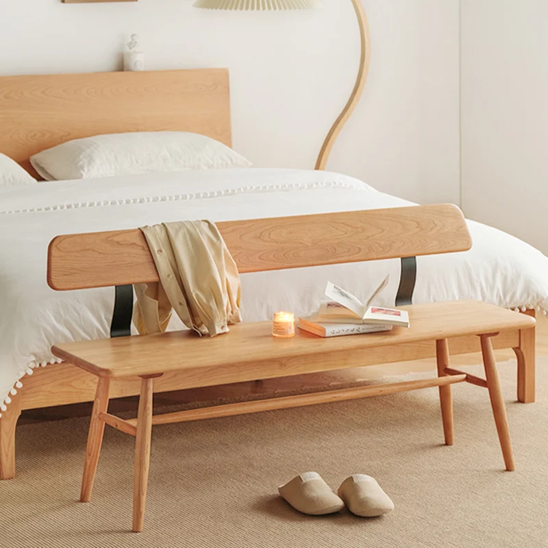 Modern Minimalist Solid Wood Rectangular Bench With Backrest For Dining Room & Bedroom & Living Room