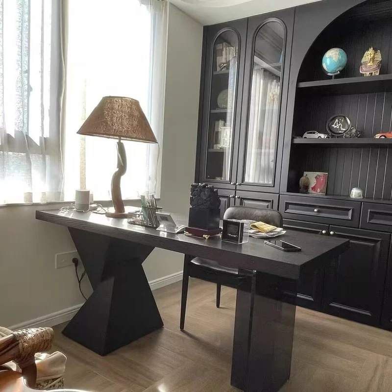 Modern Minimalist Oak & Acrylic Rectangular Desk With Wireless Charging And Outlet For Bedroom & Home Office