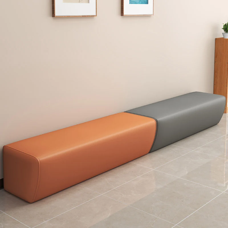 Modern Minimalist Pine Wood Faux Leather Rectangular Bench Backless For Entryway
