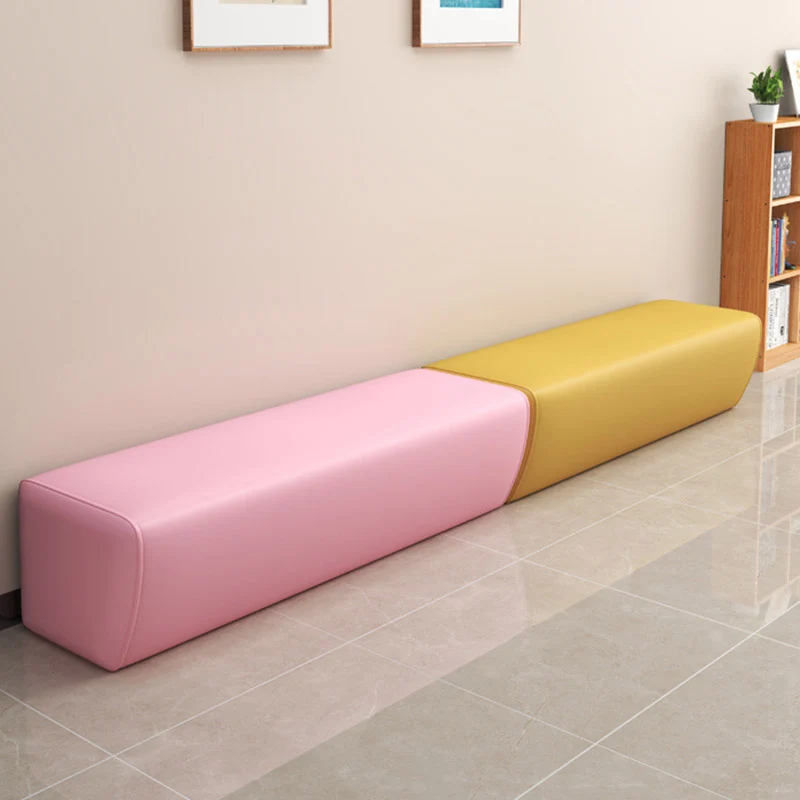 Modern Minimalist Pine Wood Faux Leather Rectangular Bench Backless For Entryway