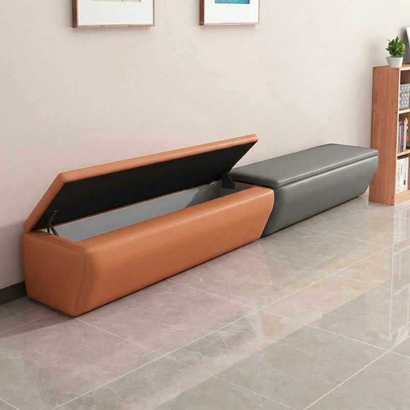 Modern Minimalist Pine Wood Faux Leather Rectangular Bench Backless For Entryway