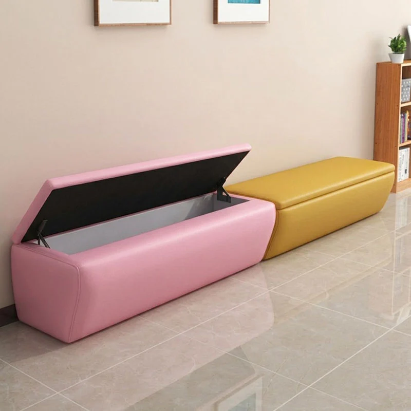 Modern Minimalist Pine Wood Faux Leather Rectangular Bench Backless For Entryway