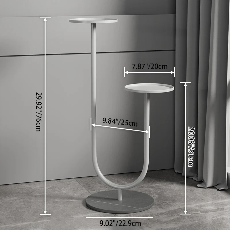 Contemporary Nordic Round Iron Stone Slab Display Rack 2-Tier For Living Room