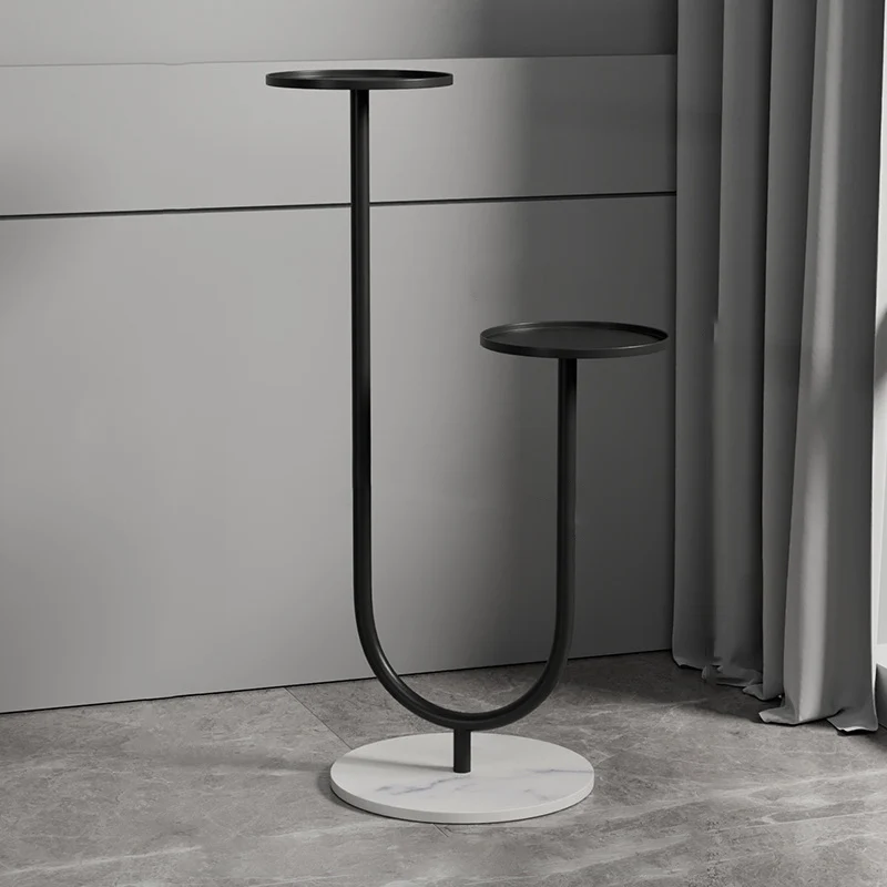 Contemporary Nordic Round Iron Stone Slab Display Rack 2-Tier For Living Room