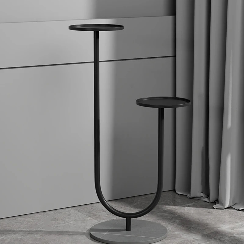 Contemporary Nordic Round Iron Stone Slab Display Rack 2-Tier For Living Room