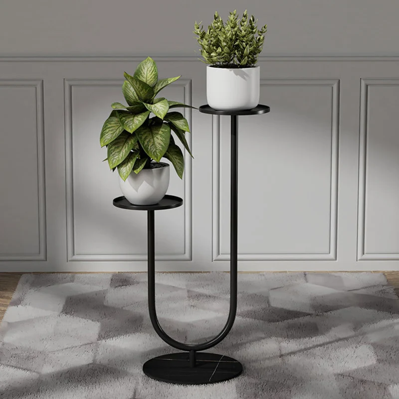 Contemporary Nordic Round Iron Stone Slab Display Rack 2-Tier For Living Room