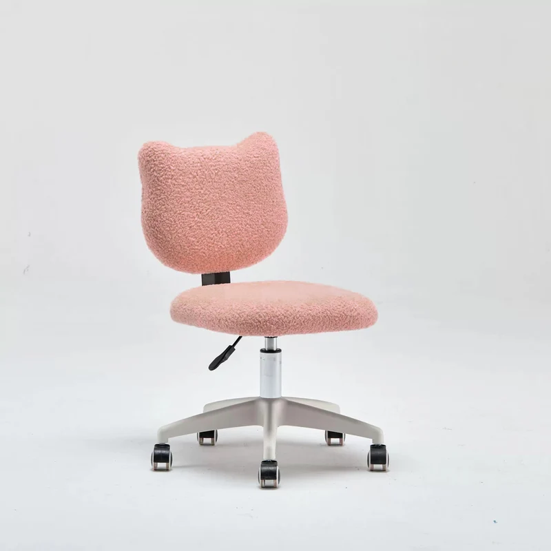 Modern Minimalist Square Lamb Fleece Solid Wood Plywood Iron Steel 360°Swivel Movable Height Adjustable Desk Chair Backrest Armless For Home Office