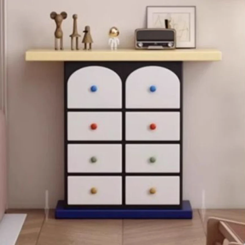 Contemporary Creative Rectangular Eco-Friendly Medium Density Fiberboard Solid Wood Ceramic Metal Storage Cabinet 8-Drawer For Living Room